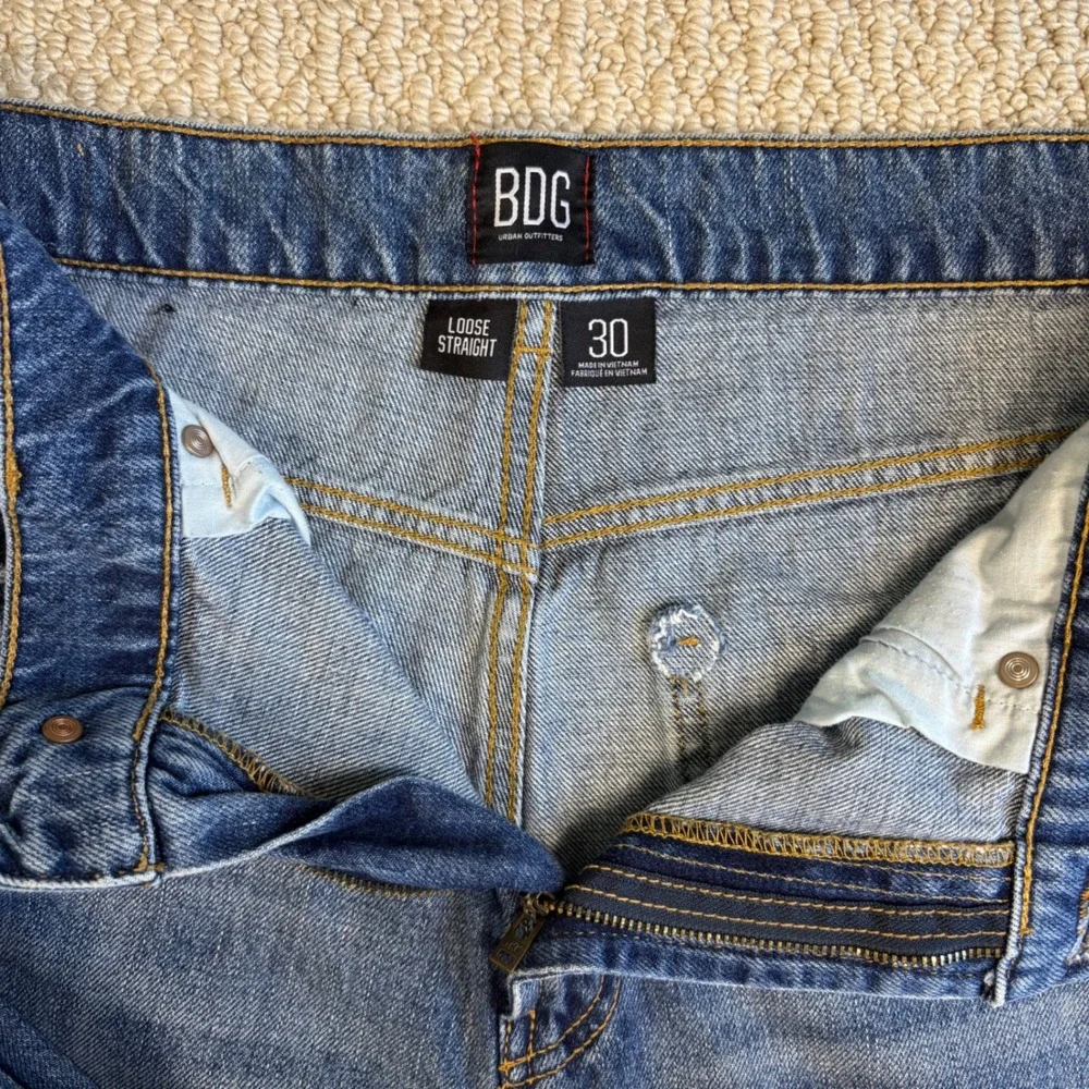 BDG Urban Outfitters Loose Straight Leg Jeans,‎ Medium Wash, Ripped, Size 30